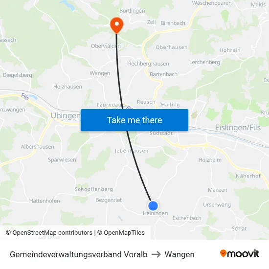 Gemeindeverwaltungsverband Voralb to Wangen map
