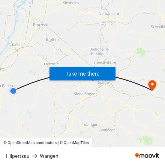 Hilpertsau to Wangen map
