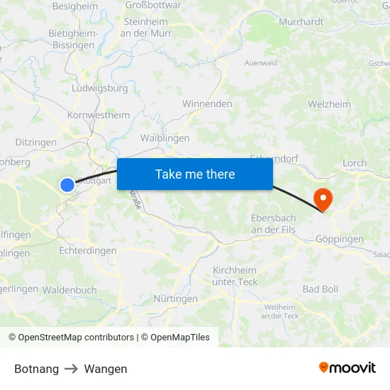 Botnang to Wangen map