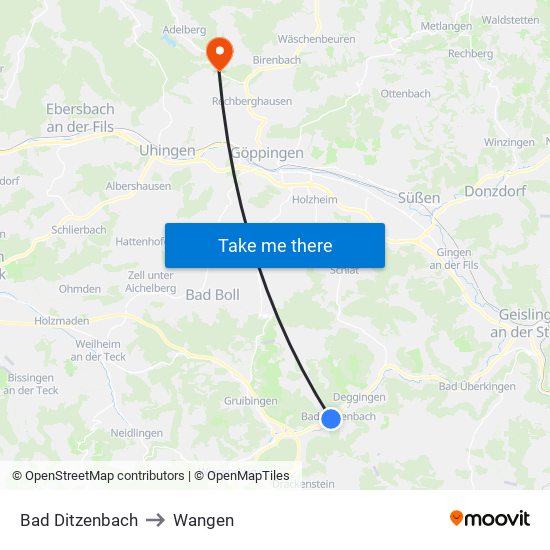 Bad Ditzenbach to Wangen map