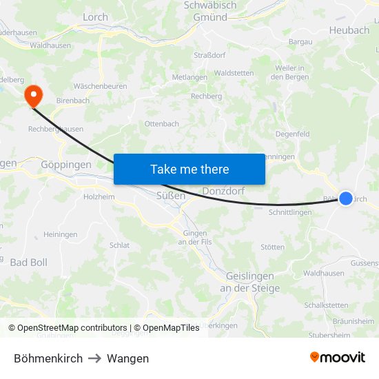 Böhmenkirch to Wangen map