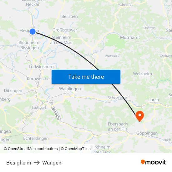 Besigheim to Wangen map