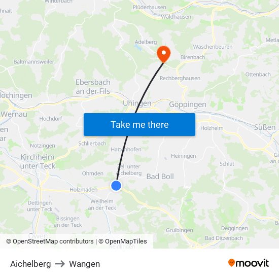 Aichelberg to Wangen map