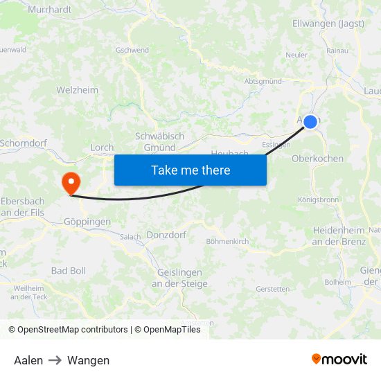 Aalen to Wangen map