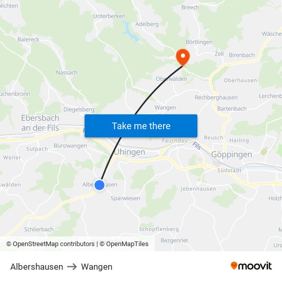 Albershausen to Wangen map