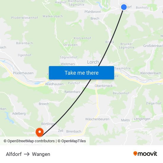 Alfdorf to Wangen map