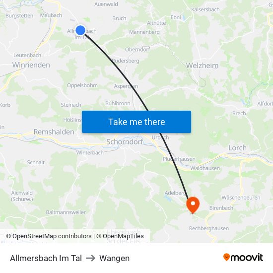 Allmersbach Im Tal to Wangen map
