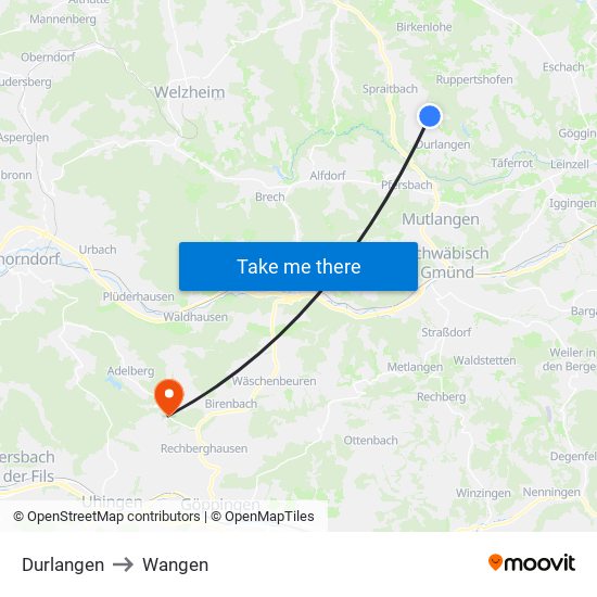 Durlangen to Wangen map