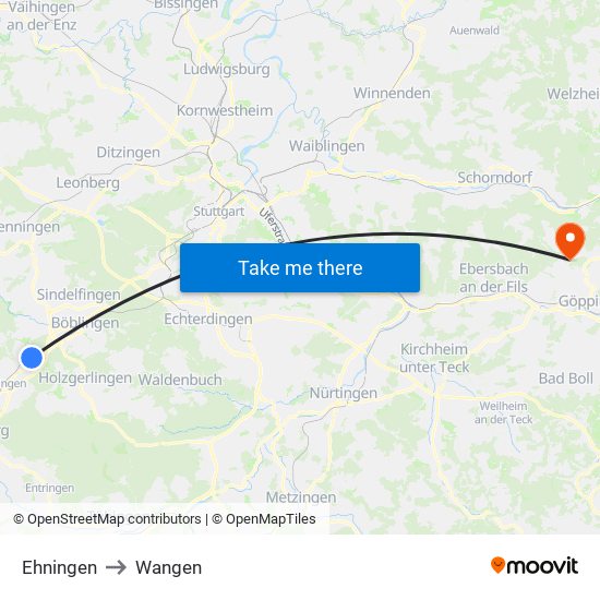 Ehningen to Wangen map