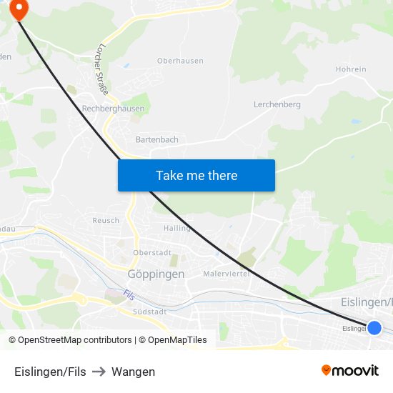 Eislingen/Fils to Wangen map