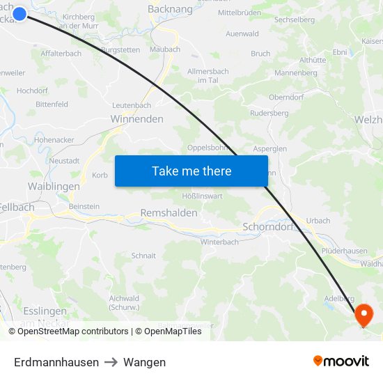 Erdmannhausen to Wangen map