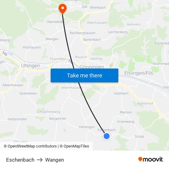 Eschenbach to Wangen map