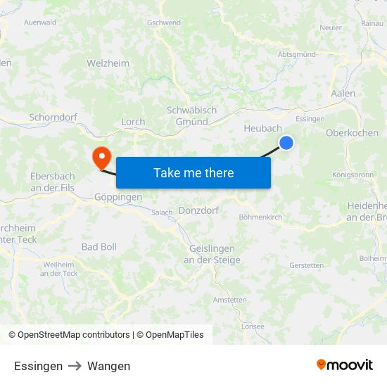 Essingen to Wangen map