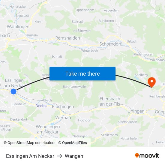 Esslingen Am Neckar to Wangen map