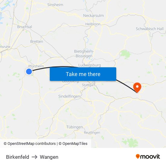 Birkenfeld to Wangen map