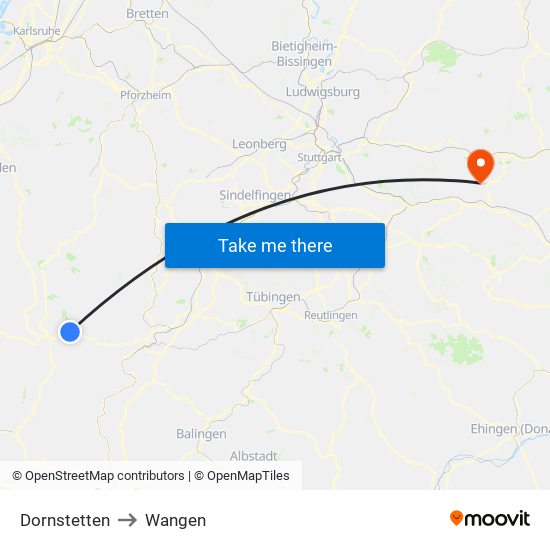 Dornstetten to Wangen map