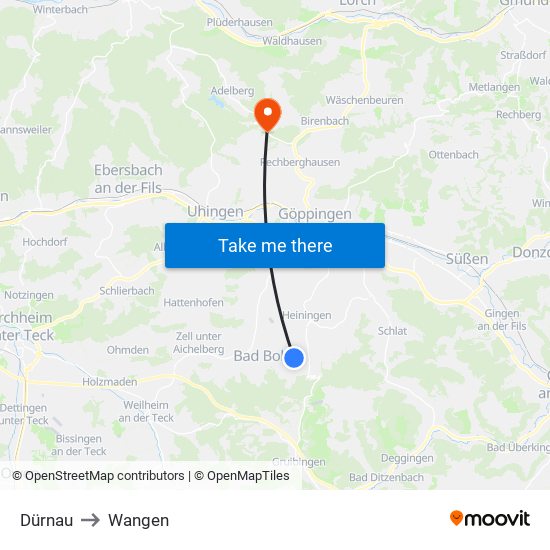 Dürnau to Wangen map