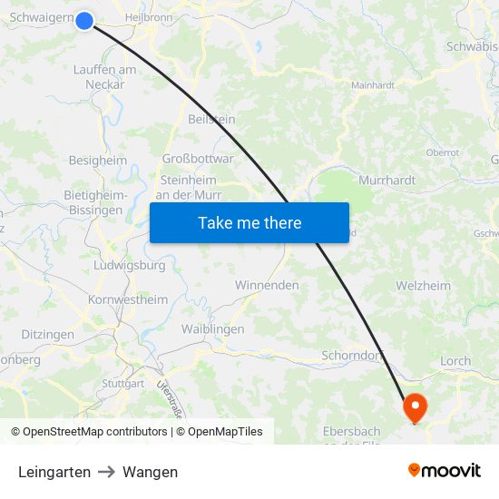 Leingarten to Wangen map