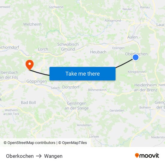 Oberkochen to Wangen map