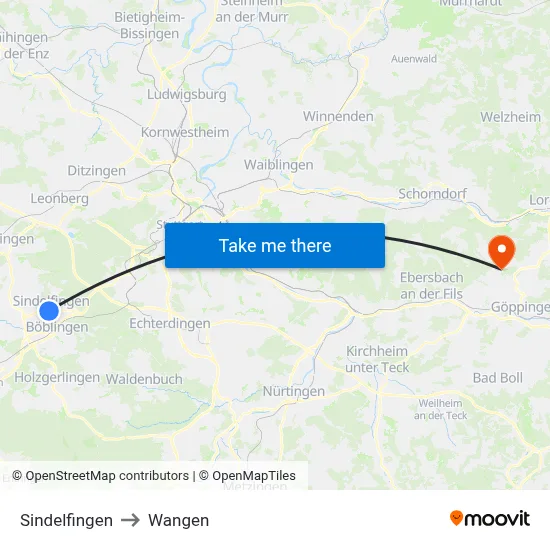 Sindelfingen to Wangen map