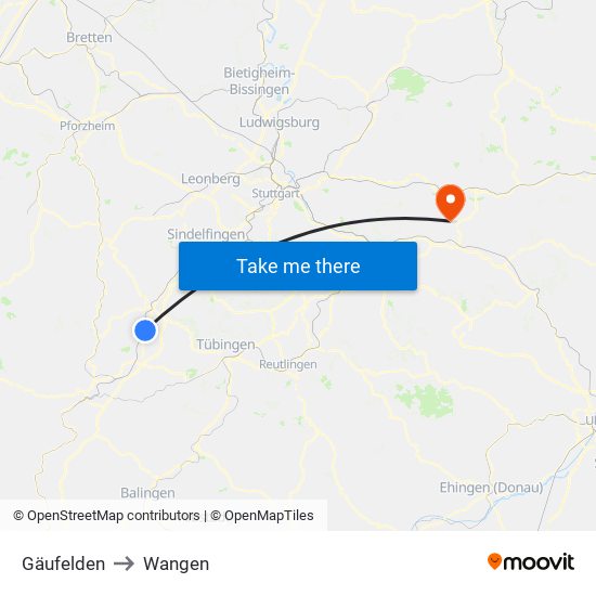 Gäufelden to Wangen map
