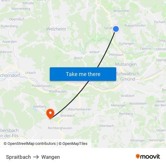 Spraitbach to Wangen map