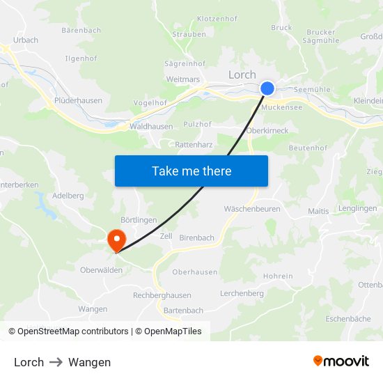 Lorch to Wangen map