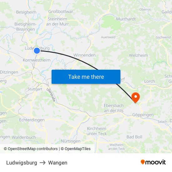 Ludwigsburg to Wangen map