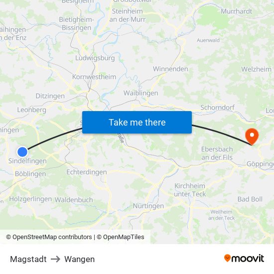 Magstadt to Wangen map