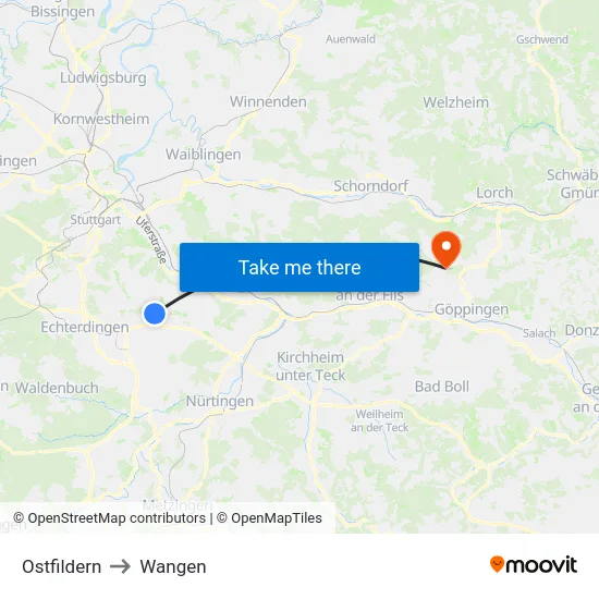 Ostfildern to Wangen map