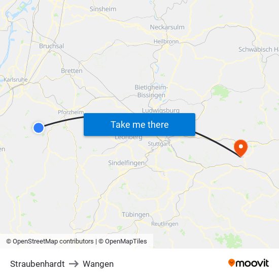 Straubenhardt to Wangen map