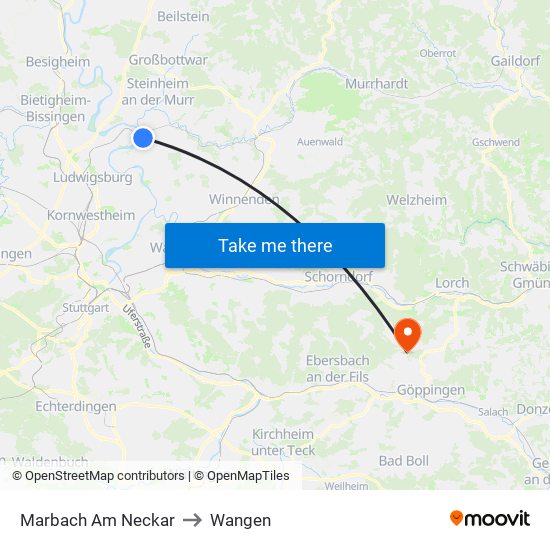 Marbach Am Neckar to Wangen map