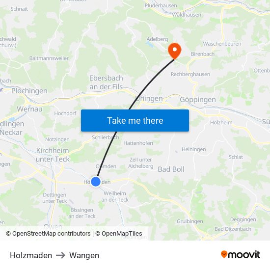 Holzmaden to Wangen map