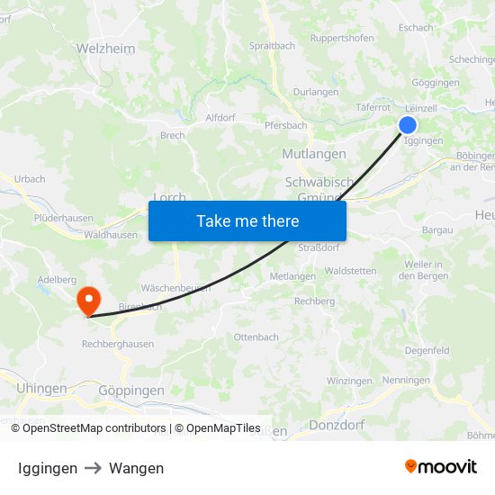 Iggingen to Wangen map