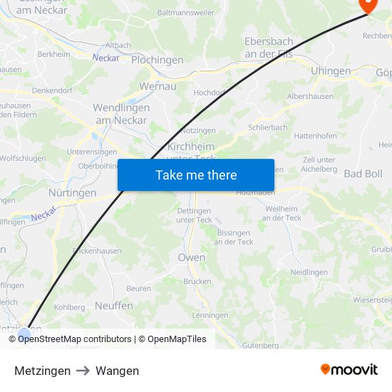 Metzingen to Wangen map