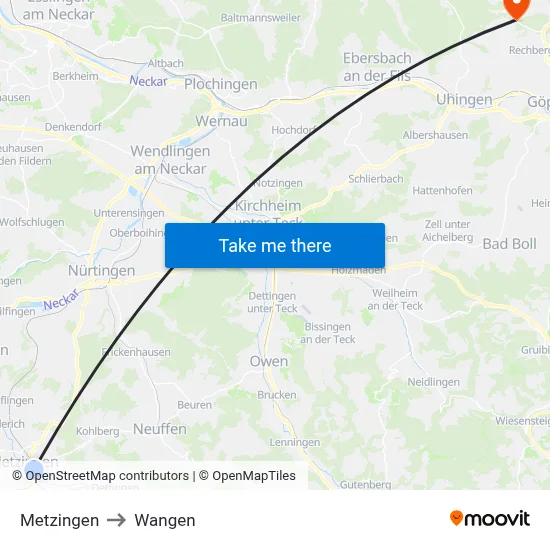 Metzingen to Wangen map