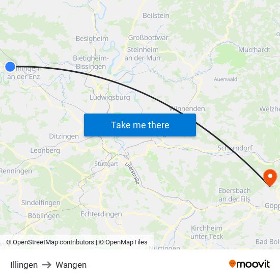 Illingen to Wangen map