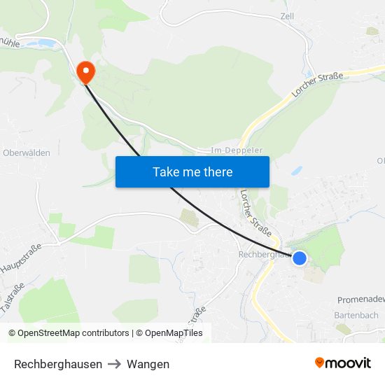 Rechberghausen to Wangen map