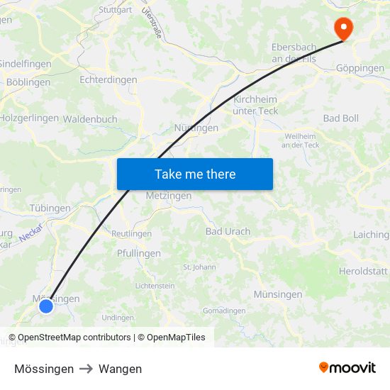 Mössingen to Wangen map