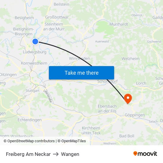 Freiberg Am Neckar to Wangen map