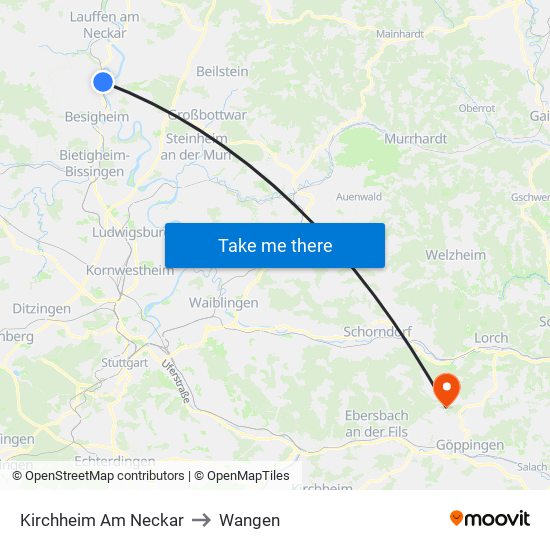 Kirchheim Am Neckar to Wangen map