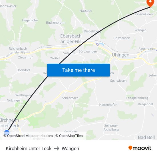 Kirchheim Unter Teck to Wangen map