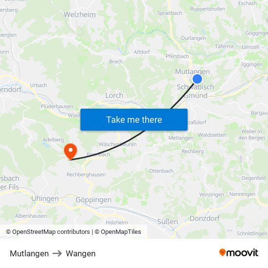 Mutlangen to Wangen map