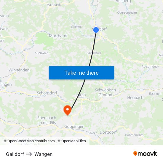 Gaildorf to Wangen map