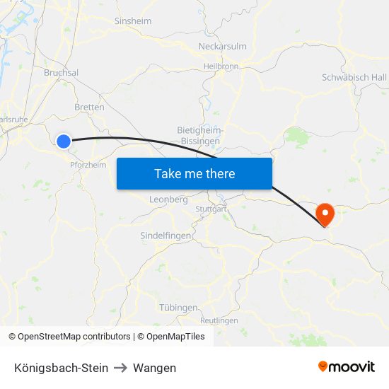 Königsbach-Stein to Wangen map