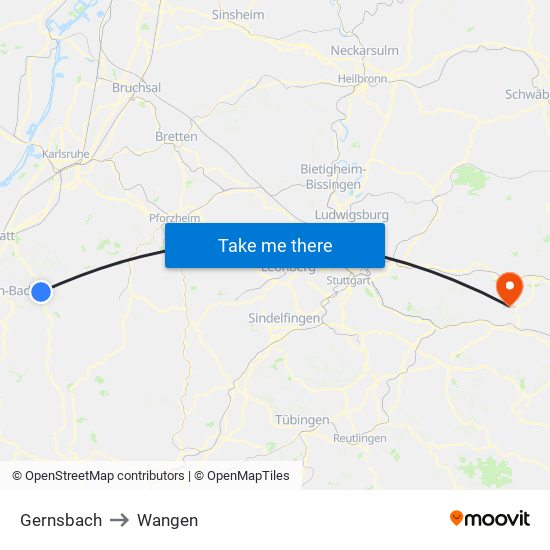 Gernsbach to Wangen map