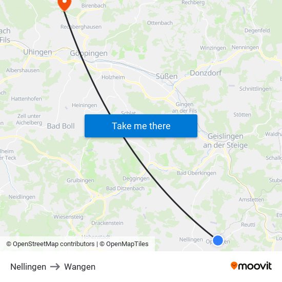 Nellingen to Wangen map