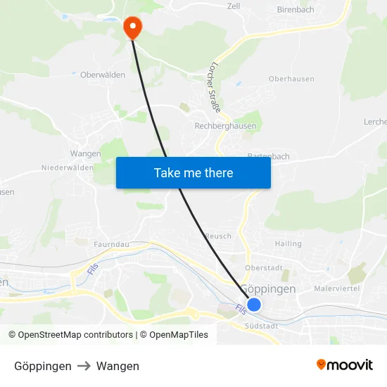 Göppingen to Wangen map