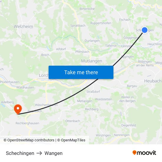 Schechingen to Wangen map