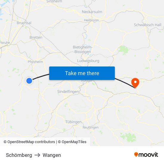 Schömberg to Wangen map